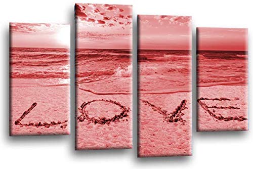 LR Love Beach Wall Art Picture Red Grey Sunset Seascape Quote Split Canvas Print Ready to Hang