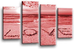 LR Love Beach Wall Art Picture Red Grey Sunset Seascape Quote Split Canvas Print Ready to Hang