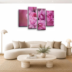 LR Floral Wall Art Picture – Pink & Cream Framed 4 Panel Split Canvas Print | Ready to Hang | Modern Wall Art for Living Room, Bedroom & Office