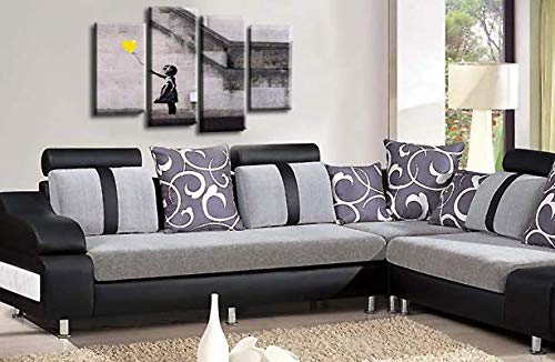 LR Banksy Canvas Wall Art Picture Yellow Grey Balloon Girl Peace Love Graffiti Framed Split Print Panel