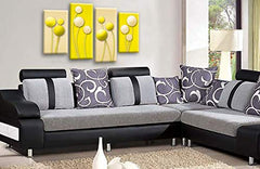 LR Floral Wall Art Picture – Yellow & Cream Framed 4 Panel Split Canvas Print | Ready to Hang | Modern Wall Art for Living Room, Bedroom & Office