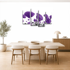 LR Floral Rose Poppy Wall Art Picture – Purple & White Framed 4 Panel Split Canvas Print | Ready to Hang | Modern Wall Art for Living Room, Bedroom & Office