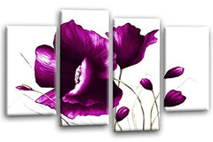 LR Floral Purple Rose Wall Art Picture White Flower Painting Framed Split Canvas Panel Print