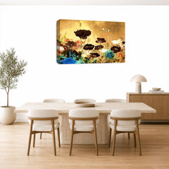 LR Floral Rose Poppy Wall Art Picture – Cream & Brown Framed Canvas Print | Ready to Hang | Modern Wall Art for Living Room, Bedroom & Office