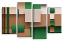 LR Green Abstract Wall Art Picture Cream Squares Checks Framed Canvas Split Print Ready to Hang