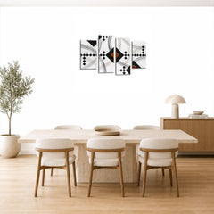 LR Brown Abstract Wall Art Picture – Black & White Modern Framed 4 Panel Split Canvas Print | Ready to Hang | Modern Wall Art for Living Room, Bedroom & Office
