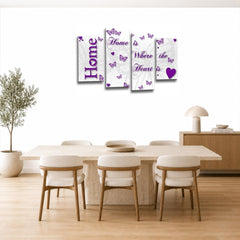 LR Love Quote Home Wall Art Picture – Purple & White Framed 4 Panel Split Canvas Print | Ready to Hang | Modern Wall Art for Living Room, Bedroom & Office