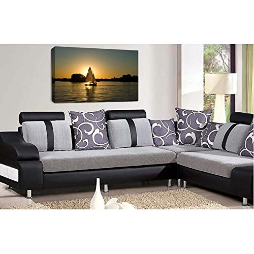 LR Sunset Beach Wall Art Picture Sailing Boat Lake Seascape Framed Canvas Print Ready to Hang RH