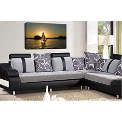 LR Sunset Beach Wall Art Picture Sailing Boat Lake Seascape Framed Canvas Print Ready to Hang RH