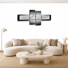 LR Abstract Wall Art Picture – Grey, Black & White Modern Framed 4 Panel Split Canvas Print | Ready to Hang | Modern Wall Art for Living Room, Bedroom & Office