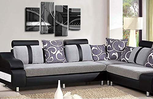 LR Abstract Wall Art Canvas Picture Black White Grey Circles Home Framed Split Panel Print Ready to Hang