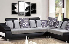 LR Landscape Canvas Art Picture Black White Grey Big Moon Lake Floral Home Split Panel Print