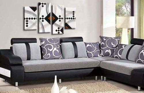 LR Brown Abstract Wall Art Picture Black White Stripes Checks Framed Split Panel Print Ready to Hang