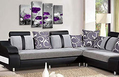 LR Floral Wall Art Grey Purple Chinese Poppy Flower Canvas Split Picture Love Landscape Print