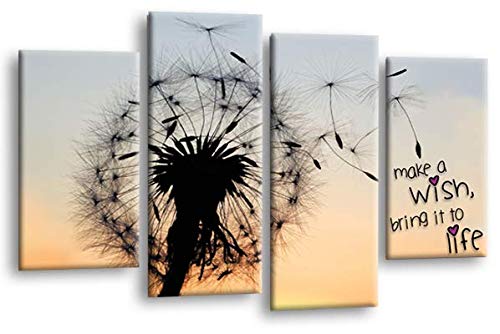 LR Abstract Floral Wall Art Picture Make a Wish Quote Grey Orange Framed Split Canvas Print