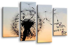 LR Abstract Floral Wall Art Picture Make a Wish Quote Grey Orange Framed Split Canvas Print