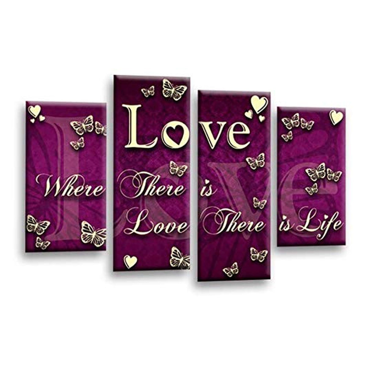 LR Love Wall Art Picture – Purple & Cream Quote Framed 4 Panel Split Canvas Print | Ready to Hang | Modern Wall Art for Living Room, Bedroom & Office