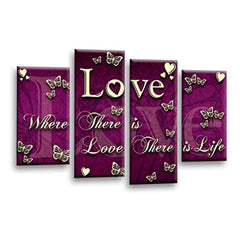LR Love Wall Art Picture – Purple & Cream Quote Framed 4 Panel Split Canvas Print | Ready to Hang | Modern Wall Art for Living Room, Bedroom & Office