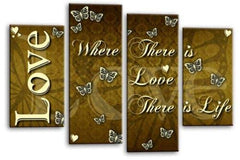 LR Love Quote Wall Art Picture – Cream & Brown Framed 4 Panel Split Canvas Print | Ready to Hang | Modern Wall Art for Living Room, Bedroom & Office