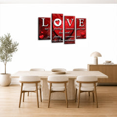 LR Love Quote Wall Art Picture – Red Framed 4 Panel Split Canvas Print | Ready to Hang | Modern Wall Art for Living Room, Bedroom & Office