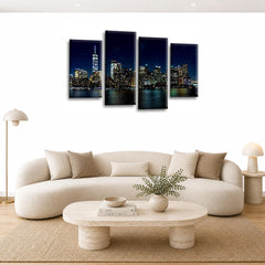 LR New York Skyline Wall Art Picture Framed 4 Panel Split Canvas Print | Ready to Hang | Modern Wall Art for Living Room, Bedroom & Office