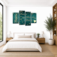 LR Love Quote Home Wall Art Picture – Teal & Cream Framed 4 Panel Split Canvas Print | Ready to Hang | Modern Wall Art for Living Room, Bedroom & Office