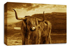 LR Highland Cow Stag Wall Art Scottish Animal Canvas Picture Print Brown Cream Ready to Hang
