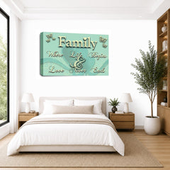 LR Family Love Quote Wall Art Picture – Cream & Duck Egg Framed Canvas Print | Ready to Hang | Modern Wall Art for Living Room, Bedroom & Office