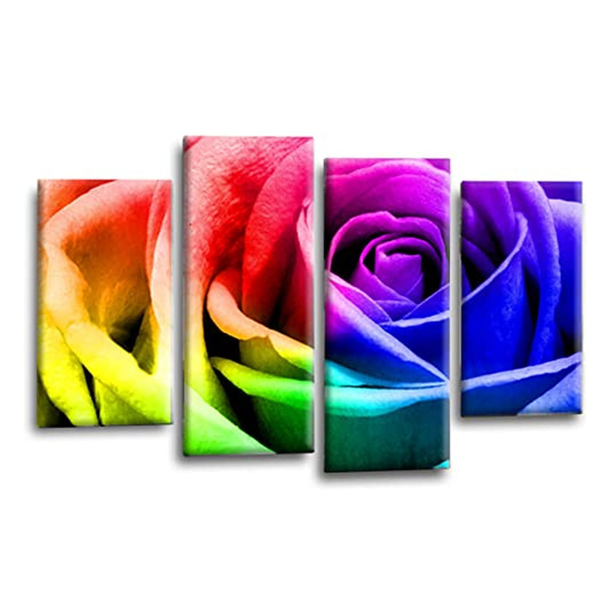 LR Wall Art Floral Rainbow Rose Artwork Set of 4 Wall Art Picture Framed 4 Panel Split Canvas Print | Ready to Hang | Modern Wall Art for Living Room, Bedroom & Office