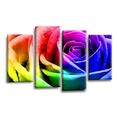 LR Wall Art Floral Rainbow Rose Artwork Set of 4 Wall Art Picture Framed 4 Panel Split Canvas Print | Ready to Hang | Modern Wall Art for Living Room, Bedroom & Office