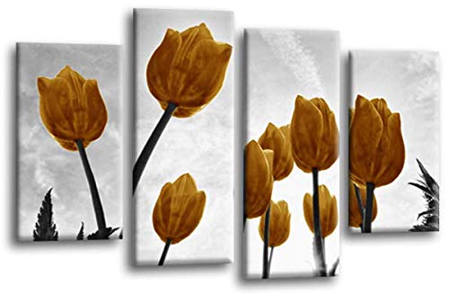 LR Floral Rose Tulip Wall Art Picture Flower Grey Mustard Framed Split Print Ready to Hang
