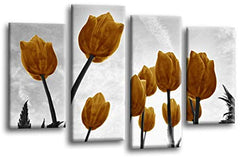 LR Floral Rose Tulip Wall Art Picture Flower Grey Mustard Framed Split Print Ready to Hang