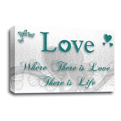 LR Love Quote Wall Art Picture – Teal & White Framed Canvas Print | Ready to Hang | Modern Wall Art for Living Room, Bedroom & Office