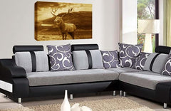 LR Highland Stag Canvas Wall Art Picture Scottish Animal Framed Panel Print Ready to Hang Brown Cream
