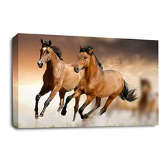 LR Brown Horse Running Wall Art Picture Animal Home Framed Canvas Panel Print Ready to Hang