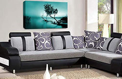 LR Seascape Wall Art Picture Teal Grey Black Sunset Landscape Framed Canvas Ready to Hang