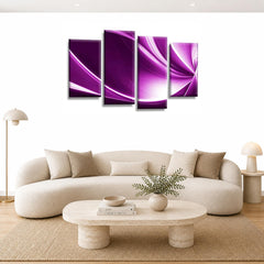 LR Purple Abstract Wall Art Picture – Black & White Modern Framed 4 Panel Split Canvas Print | Ready to Hang | Modern Wall Art for Living Room, Bedroom & Office