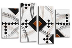 LR Brown Abstract Wall Art Picture Black White Stripes Checks Framed Split Panel Print Ready to Hang