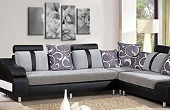 LR Floral Rose Wall Art Picture – Grey & Cream Framed 4 Panel Split Canvas Print | Ready to Hang | Modern Wall Art for Living Room, Bedroom & Office