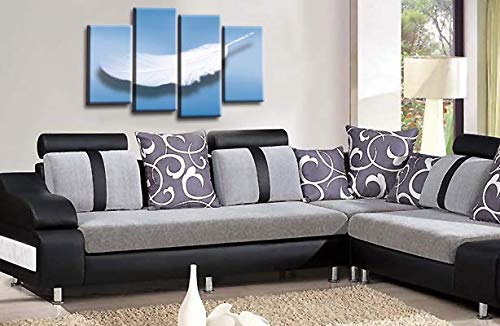 LR Abstract Blue Wall Art Picture Grey White Feather Dream Love Framed Split Canvas Print Ready to Hang