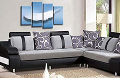 LR Abstract Blue Wall Art Picture Grey White Feather Dream Love Framed Split Canvas Print Ready to Hang