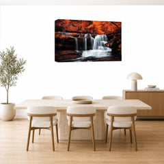 LR Orange Waterfall Wall Art Picture – Grey & White Forest Framed Canvas Print | Ready to Hang | Modern Wall Art for Living Room, Bedroom & Office