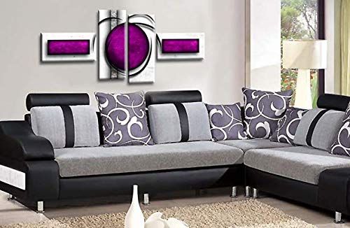 LR Purple Abstract Wall Art Picture Red Black White Stripes Circles Framed Split Panel Print Ready to Hang