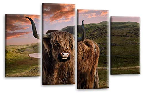 LR Large Highland Cattle Canvas Art Picture Scottish Animal Deer Split Wall Panel Print