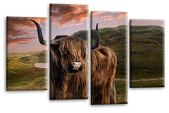 LR Large Highland Cattle Canvas Art Picture Scottish Animal Deer Split Wall Panel Print
