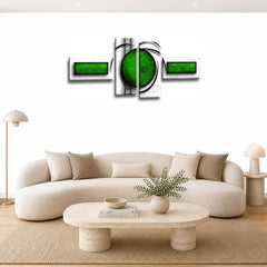 LR Green Abstract Wall Art Picture – Red & Black Modern Framed 4 Panel Split Canvas Print | Ready to Hang | Modern Wall Art for Living Room, Bedroom & Office