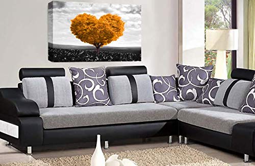 LR Floral Love Heart Tree Wall Art Picture Orange Grey Abstract Flower Landscape Framed Print Ready to Hang