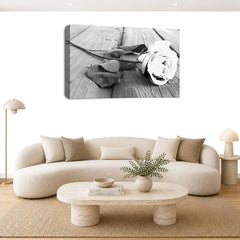 LR Floral White Rose Wall Art Picture – Grey Framed Canvas Print | Ready to Hang | Modern Wall Art for Living Room, Bedroom & Office