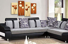 LR Floral Wall Art Picture – Cream & Brown Framed 4 Panel Split Canvas Print | Ready to Hang | Modern Wall Art for Living Room, Bedroom & Office