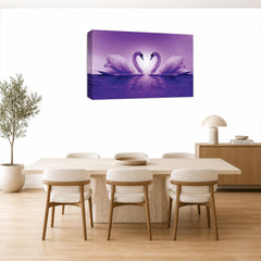 LR Love Heart Swans Wall Art Picture – Purple & White Framed Canvas Print | Ready to Hang | Modern Wall Art for Living Room, Bedroom & Office